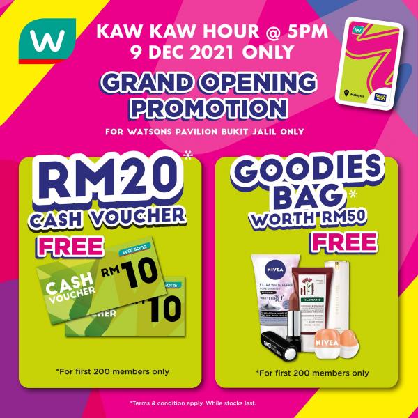 Watsons Pavilion Bukit Jalil Opening Promotion FREE Vouchers (9 December 2021 - 15 December 2021)