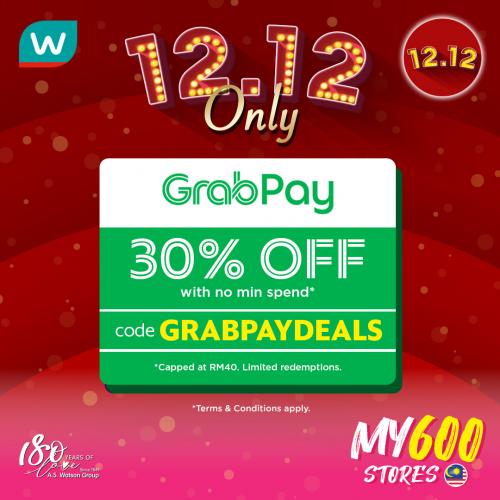 Watsons Online 12.12 Sale GrabPay 30% OFF Promo Code (12 December 2021)