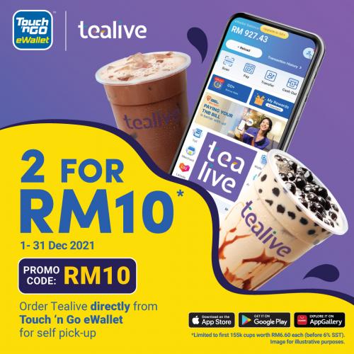 Tealive 2 for RM10 Promotion on Touch 'n Go eWallet (1 December 2021 - 31 December 2021)
