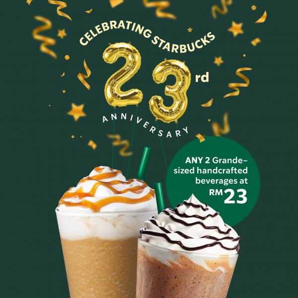 Starbucks 23rd Anniversary Promotion 2 Beverages @ RM23 (17 December 2021)