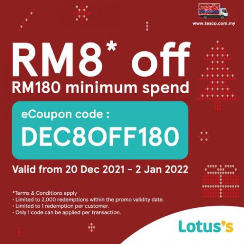 Tesco / Lotus's Online New Year RM8 OFF eCoupon Code Promotion (20 December 2021 - 2 January 2022)