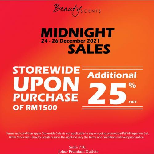 Beauty Scents Midnight Sale Additional 25% OFF at Johor Premium Outlets (24 December 2021 - 26 December 2021)