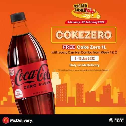 McDonald's McDelivery FREE Coke Zero 1L Promotion (1 January 2022 - 15 January 2022)