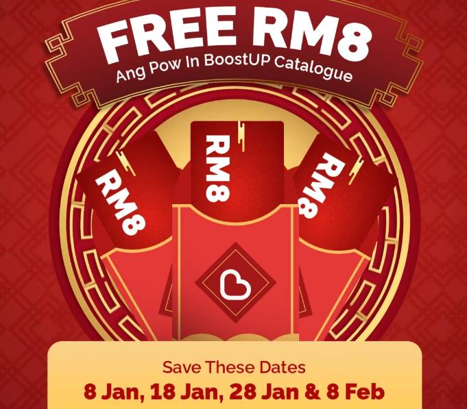 Boost Chinese New Year FREE RM8 Angpows (8 January 2022 - 8 February 2022)