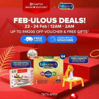 Enfagrow A+ Lazada Feb-ulous Deals Promotion Up To RM200 OFF Voucher & FREE Gifts (23 February 2022 - 24 February 2022)