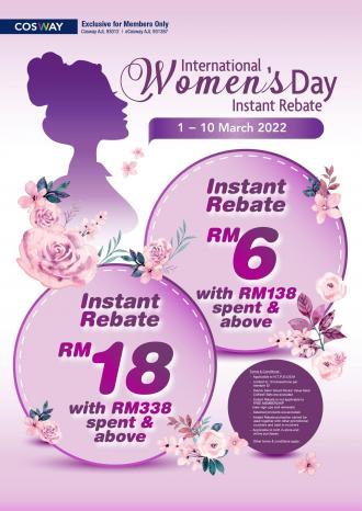 Cosway International Women's Day Promotion Instant Rebate Up To RM18 (1 Mar 2022 - 10 Mar 2022)