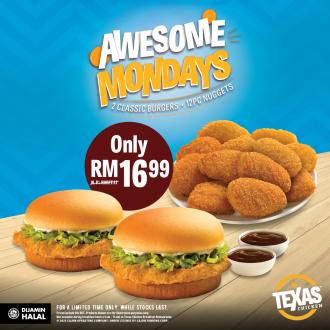 Texas Chicken Awesome Mondays Promotion 2 Classic Burgers + 12pc Nuggets @ RM16.99 (every Monday)