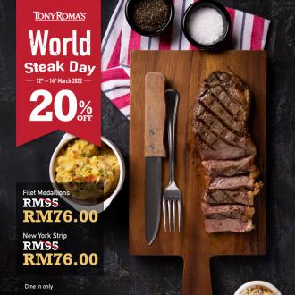 Tony Roma's World Steal Day 20% OFF Promotion (12 March 2022 until 14 March 2022)