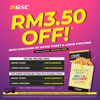GSC KSL City Mall & GSC AEON Bandar Dato' Onn RM3.50 OFF Promotion (19 March 2022 - 28 March 2022)