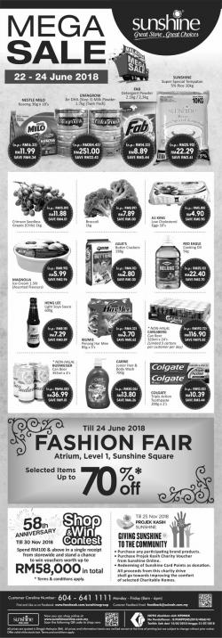 Sunshine Retail Penang Mega Sale Promotion (22 June 2018 - 24 June 2018)