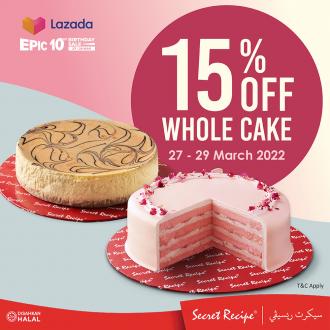 Secret Recipe Lazada 15% OFF Whole Cake Promotion (27 March 2022 - 29 March 2022)