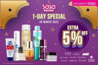 SaSa Members 1-Day Sale Extra 5% OFF (30 March 2022)