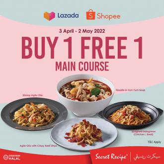 Secret Recipe Buy 1 FREE 1 Main Course Promotion on Lazada & Shopee (3 April 2022 - 2 May 2022)
