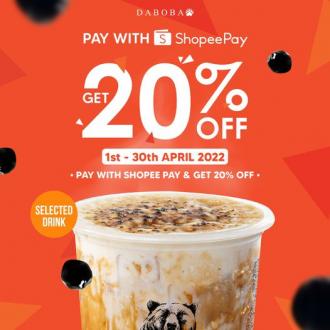 Daboba ShopeePay April 20% OFF Promotion (1 April 2022 - 30 April 2022)