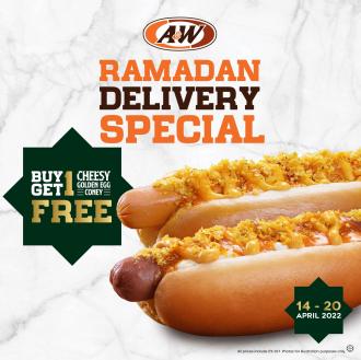 A&W Delivery Ramadan Cheesy Golden Egg Coney Buy 1 FREE 1 Promotion (14 April 2022 - 20 April 2022)