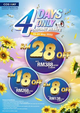 Cosway 4 Days Only Instant Rebate Promotion (26 May 2022 - 29 May 2022)