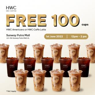 HWC Coffee Sunway Putra Mall FREE 100 Cups Drink Promotion (1 June 2022)