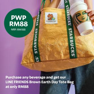 Starbucks LINE FRIENDS Brown Earth Day Tote Bag at only RM88 Promotion