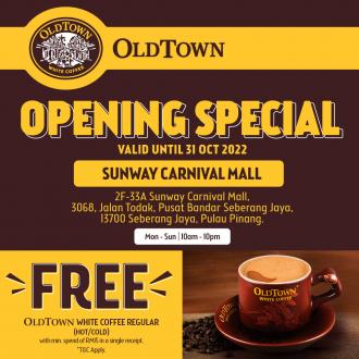 Oldtown Sunway Carnival Mall Opening Promotion (valid until 31 December 9999)