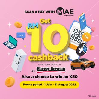 Harvey Norman Maybank MAE RM10 Cashback Promotion (1 July 2022 - 31 August 2022)