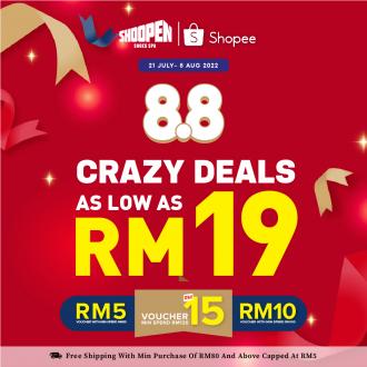 Shoopen Shopee 8.8 Crazy Deals As Low As RM19 Promotion (21 Jul 2022 - 8 Aug 2022)