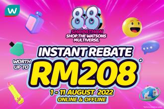 Watsons Online 8.8 Sale Instant Rebate Worth Up To RM208 (1 Aug 2022 - 11 Aug 2022)