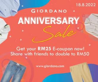 Giordano Anniversary Sale FREE E-Coupon Promotion (valid until 18 August 2022)