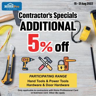 HomePro Contractor's Specials Additional 5% OFF Promotion (15 August 2022 - 31 August 2022)