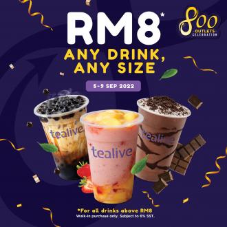 Tealive 800 Outlets Celebration Any Drink Any Size @ RM8 Promotion (5 Sep 2022 - 9 Sep 2022)