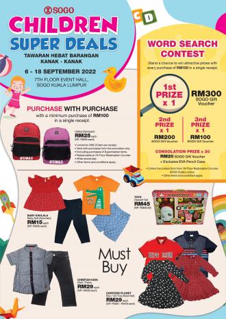 SOGO Kuala Lumpur Children Super Deals Promotion (6 September 2022 - 18 September 2022)