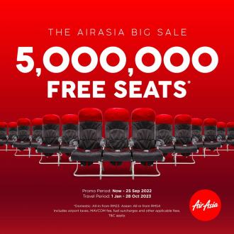 Airasia Big Sale 5,000,000 FREE Seats (valid until 25 September 2022)