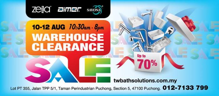 TW Bath Solutions Warehouse Clearance Sale up to 70% at Puchong (10 August 2018 - 12 August 2018)