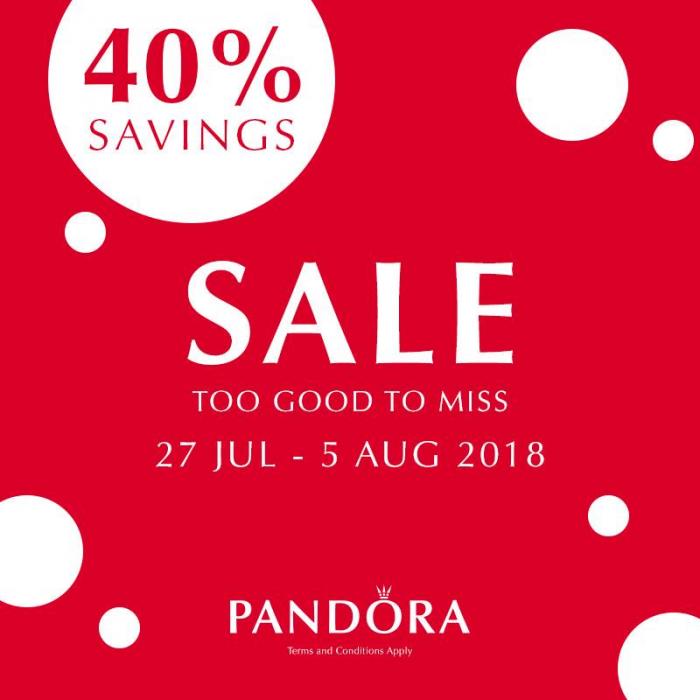 PANDORA Summer Sale up to 40% Savings (27 July 2018 - 5 August 2018)
