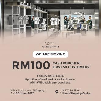 Cheetah 1 Utama Shopping Centre FREE RM100 Cash Voucher Promotion (6 October 2022)