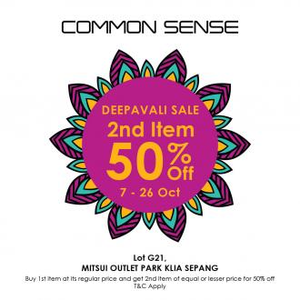 Common Sense Deepavali Sale 2nd Item 50% OFF at Mitsui Outlet Park (7 October 2022 - 26 October 2022)