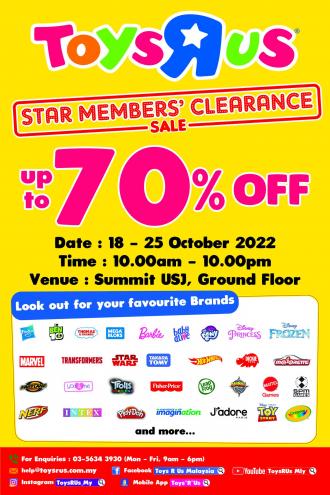 Toys R Us Star Members Clearance Sale Up To 70% OFF at Summit USJ (18 October 2022 - 25 October 2022)
