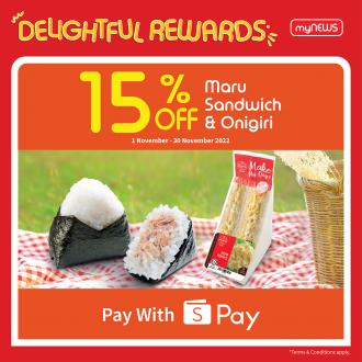 myNEWS ShopeePay Promotion 15% OFF Maru Sandwich & Onigiri (1 November 2022 - 30 November 2022)
