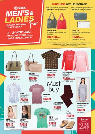 SOGO Kuala Lumpur Men's & Ladies Fair Sale (8 November 2022 - 24 November 2022)