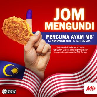 Marrybrown General Election Promotion FREE 1-pc MB Crispy Chicken (19 November 2022)