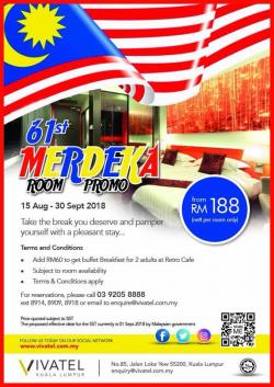 Vivatel Kuala Lumpur 61st Merdeka Room Promo (15 August 2018 - 30 September 2018)