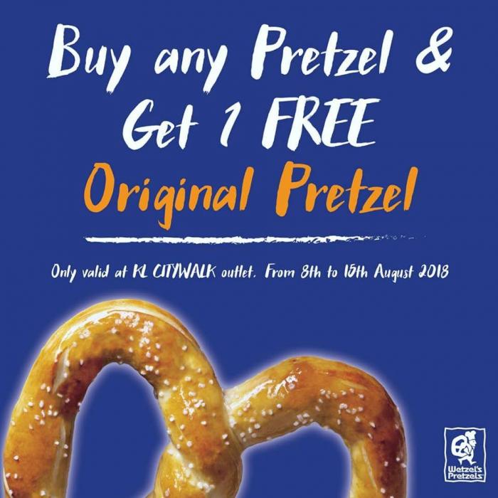 Wetzel's Pretzels Buy Any Pretzel And Get 1 FREE Original Pretzel at KL Citywalk (8 August 2018 - 15 August 2018)