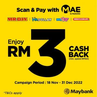 MR DIY Maybank MAE RM3 Cashback Promotion (18 November 2022 - 31 December 2022)
