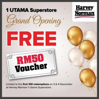 Harvey Norman 1 Utama Superstore Grand Opening FREE Cash Voucher Promotion (3 December 2022 - 4 December 2022)