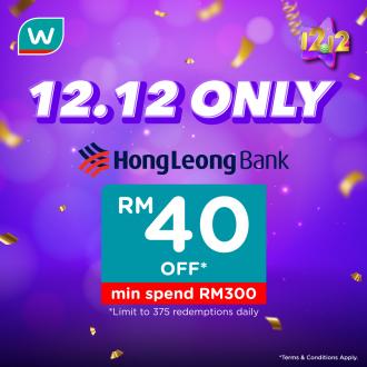 Watsons 12.12 Sale Hong Leong Card RM40 OFF Promotion (12 December 2022)