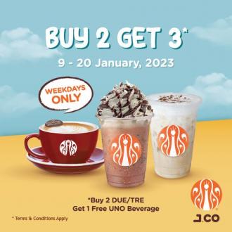 J.Co Buy 2 Get 3 Beverages Promotion (9 January 2023 - 20 January 2023)