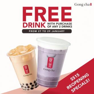 Gong Cha SS15 ReOpening Promotion FREE Drink (27 January 2023 - 29 January 2023)