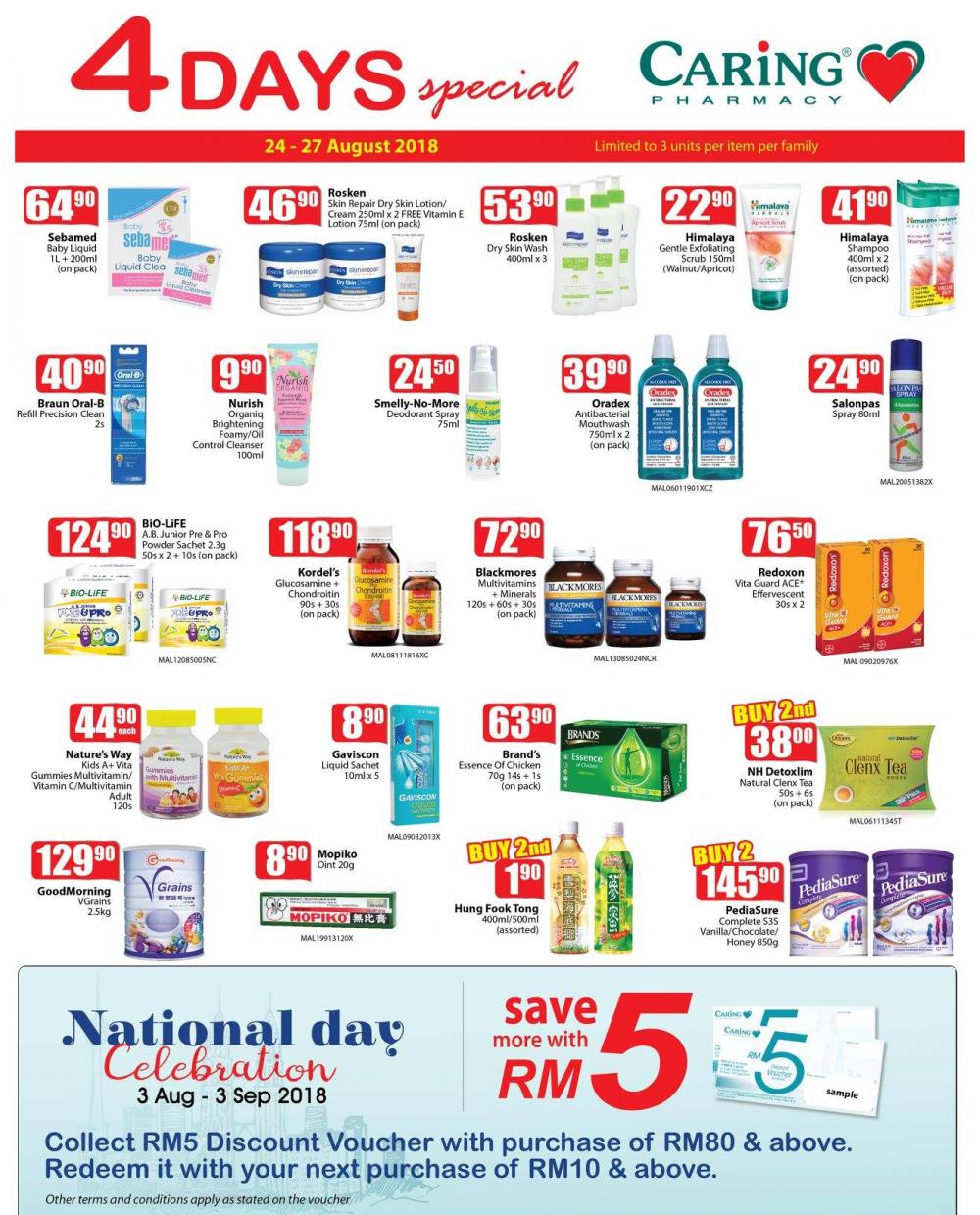 CARiNG PHARMACY 4 Days Special Promotion (24 August 2018 - 27 August 2018)