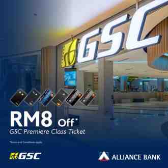 Alliance Bank Credit Card GSC Premiere Class Tickets RM8 OFF Promotion (20 Feb 2023 - 20 Mar 2023)