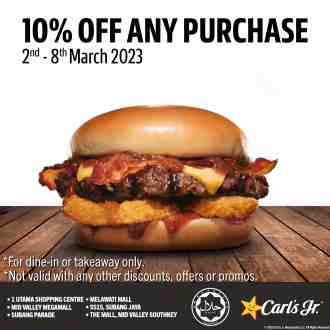 Carl's Jr 10% OFF Any Purchase Promotion (2 March 2023 - 8 March 2023)