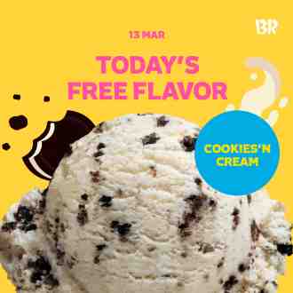 Baskin Robbins FREE Cookies'N Cream Ice Cream Promotion (13 Mar 2023)